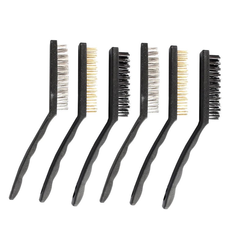 Wire Brush Set Cleaning Tool Kit Brass Nylon Stainless Steel Brushes for Rust Paint Dirt Removal Multi-Purpose Hand Cleaner for Metal Car Kitchen Garage Workshop (Black, Set of 6)