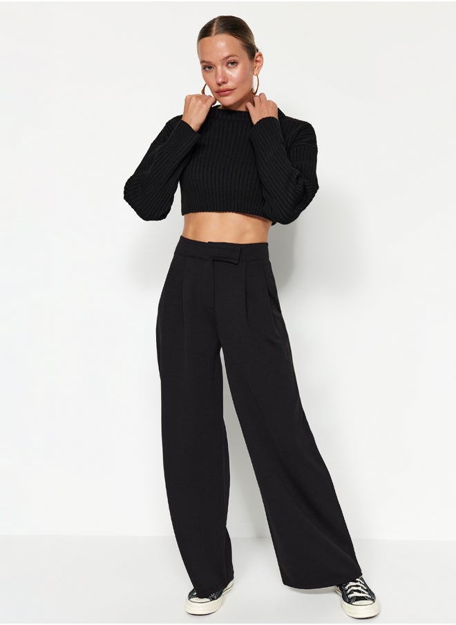 Black Hook and Loop Closure High Waist Pleated Wide Leg/Wide Cut Knitted Trousers TWOAW24PL00177 - pzsku/Z326F2D82471CC53B1EE2Z/45/_/1739718412/3d98b82a-8d78-4b25-a8ac-ecd877fadc4a