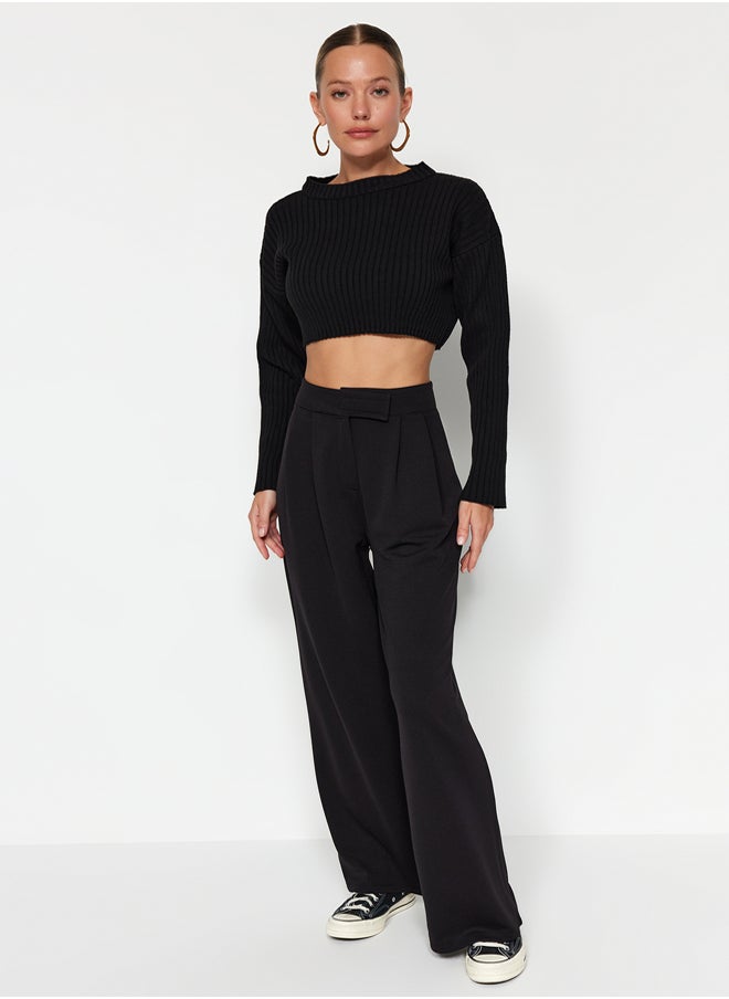 Black Hook and Loop Closure High Waist Pleated Wide Leg/Wide Cut Knitted Trousers TWOAW24PL00177 - pzsku/Z326F2D82471CC53B1EE2Z/45/_/1739718419/7e9c5126-2d52-4cce-8fc8-fdca160789f9