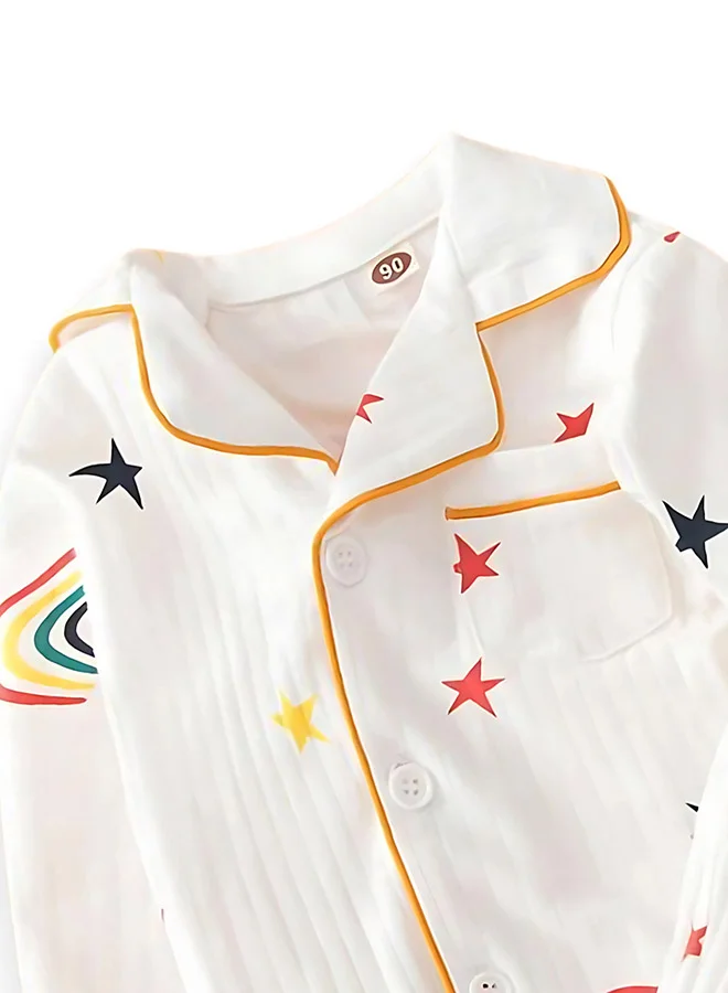 LITTLE SURPRISE BOX Little Surprise Box, White Rainbow & Stars print soft cotton Kids nightsuit-2-3 Y