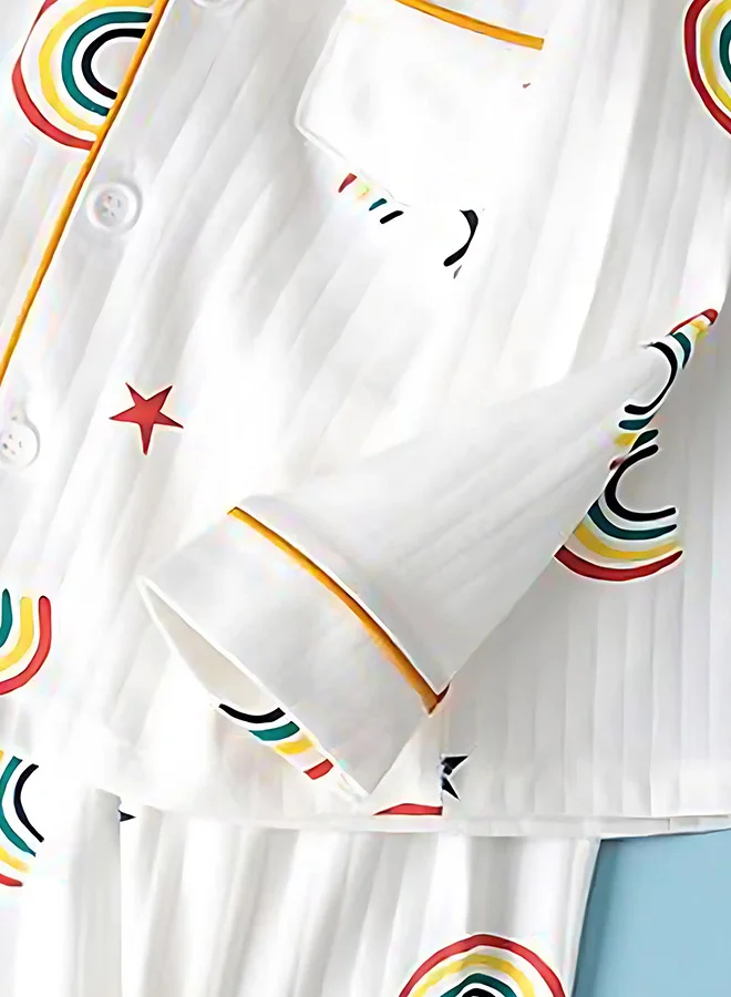 LITTLE SURPRISE BOX Little Surprise Box, White Rainbow & Stars print soft cotton Kids nightsuit-2-3 Y