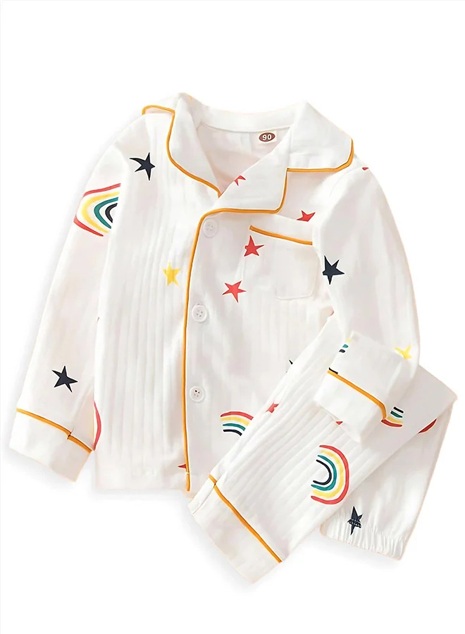 LITTLE SURPRISE BOX Little Surprise Box, White Rainbow & Stars print soft cotton Kids nightsuit-2-3 Y