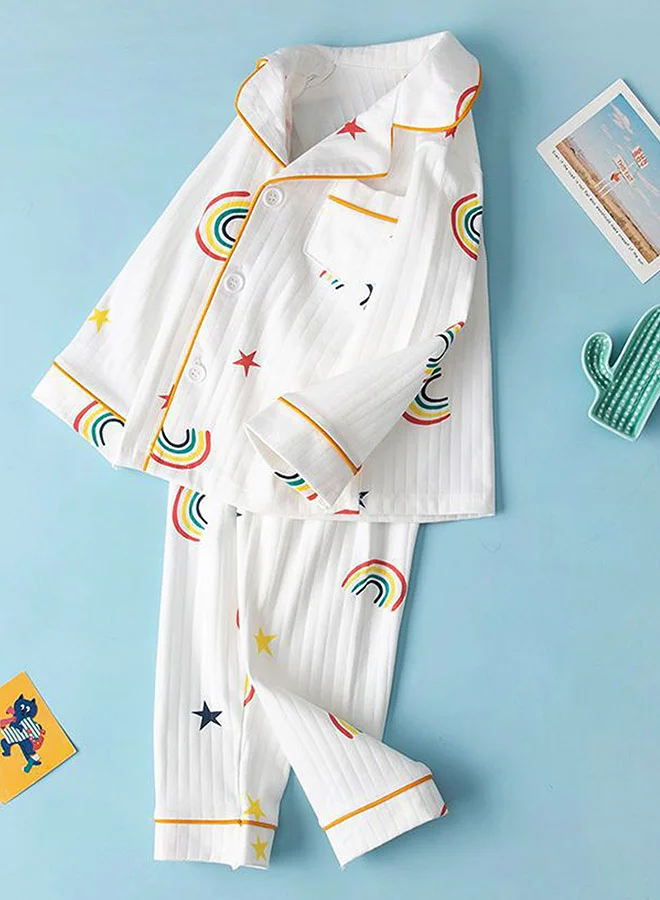 LITTLE SURPRISE BOX Little Surprise Box, White Rainbow & Stars print soft cotton Kids nightsuit-2-3 Y