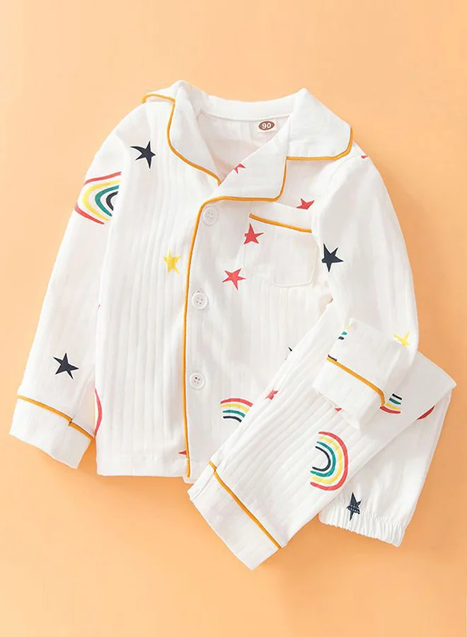 LITTLE SURPRISE BOX Little Surprise Box, White Rainbow & Stars print soft cotton Kids nightsuit-2-3 Y
