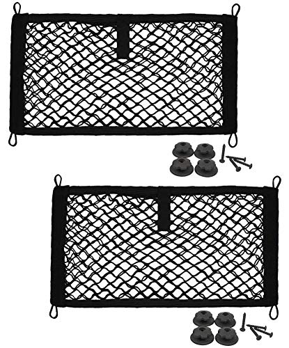 2 Pack JAVOedge Storage Stretchable Mesh Pocket Net for Car Trunk RV Boats Home with 8 PCS Mounting Screws and Builtin Hooks
