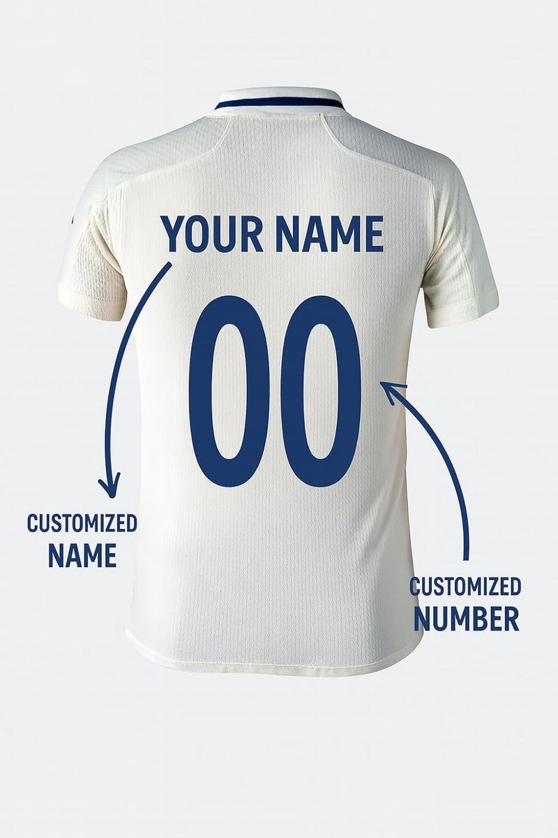 aallookart قميص اختبار الكريكيت 2025 | مخصص بالاسم والرقم | قميص الفريق الهندي الأبيض - Image 4