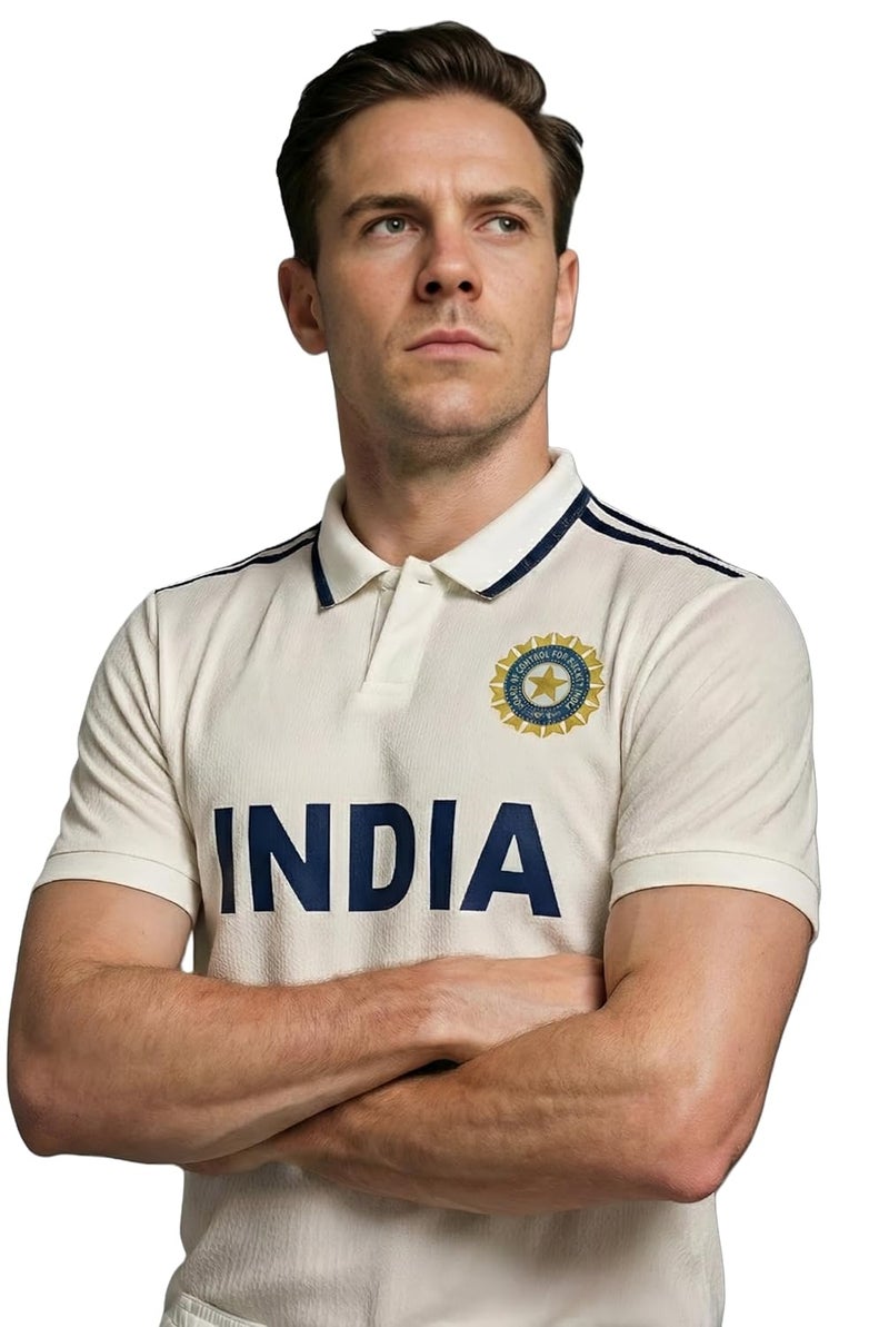 aallookart قميص اختبار الكريكيت 2025 | مخصص بالاسم والرقم | قميص الفريق الهندي الأبيض - Image 5