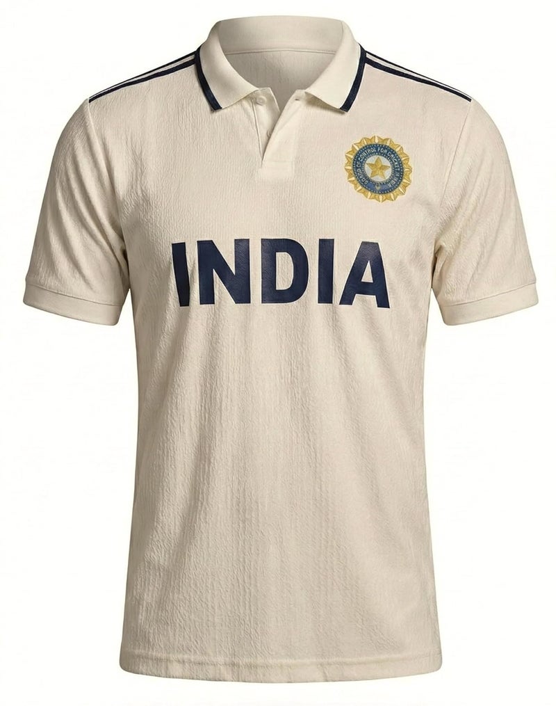aallookart قميص اختبار الكريكيت 2025 | مخصص بالاسم والرقم | قميص الفريق الهندي الأبيض - Image 2