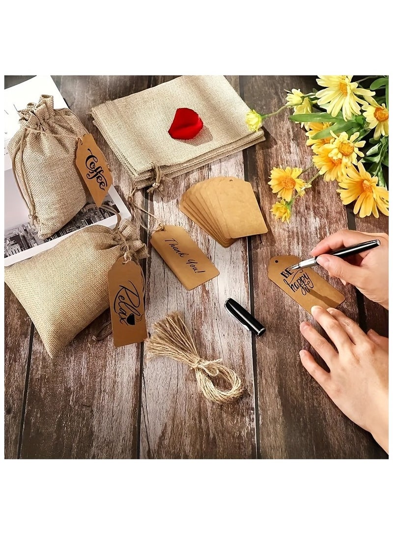 30pcs/10Set, Premium Burlap Gift Bags with Drawstring And Gift Tags String, 10x14 cm Reusable Gift Bags, Linen Sacks Bag for Wedding Favors Party Jewelry Pouches,DIY Craft Bags - Image 3