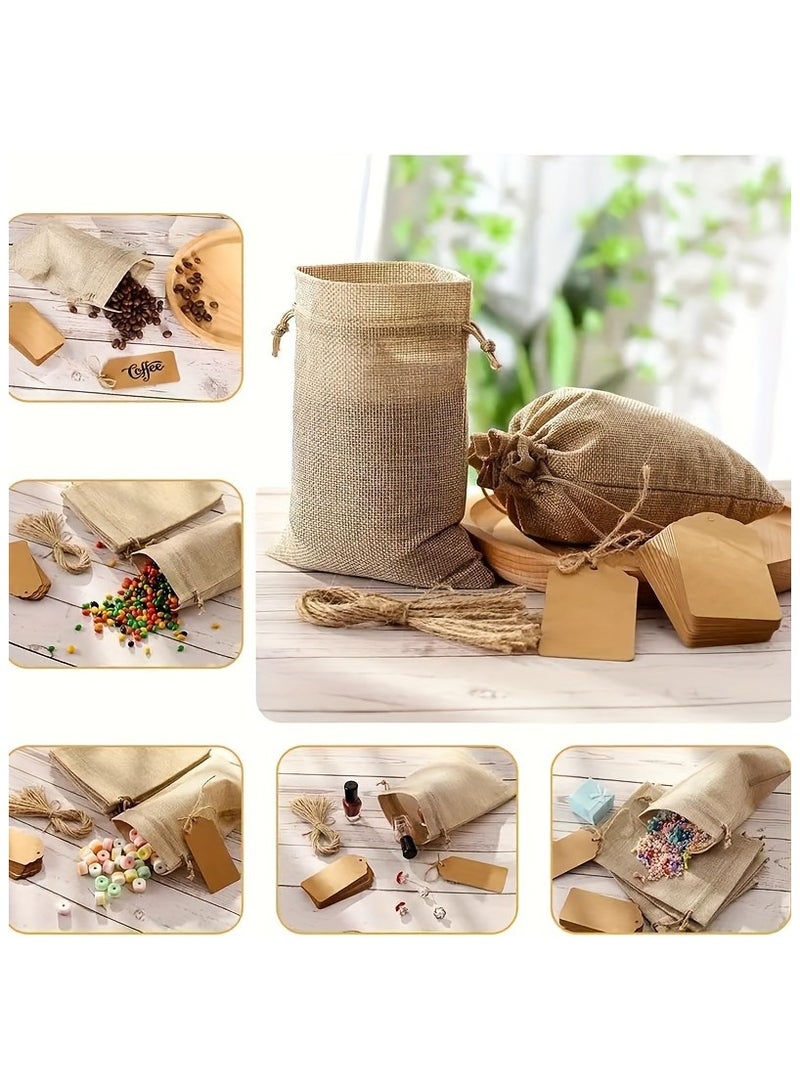 30pcs/10Set, Premium Burlap Gift Bags with Drawstring And Gift Tags String, 10x14 cm Reusable Gift Bags, Linen Sacks Bag for Wedding Favors Party Jewelry Pouches,DIY Craft Bags - Image 4