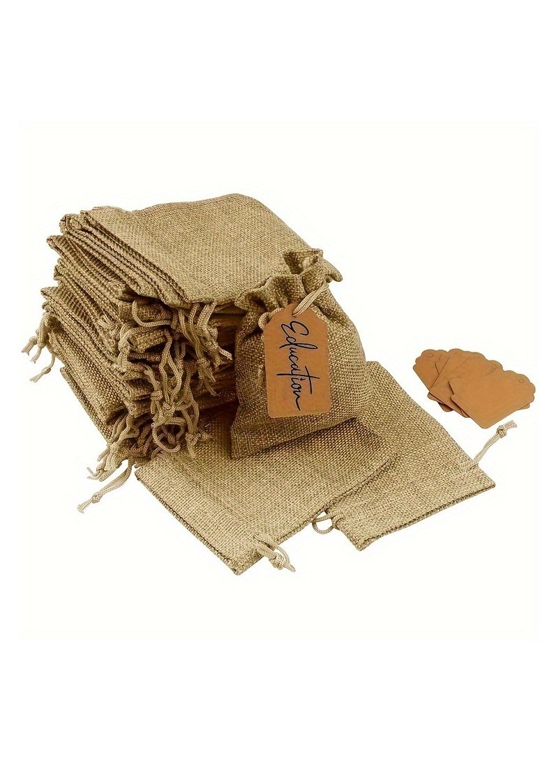 30pcs/10Set, Premium Burlap Gift Bags with Drawstring And Gift Tags String, 10x14 cm Reusable Gift Bags, Linen Sacks Bag for Wedding Favors Party Jewelry Pouches,DIY Craft Bags - Image 5