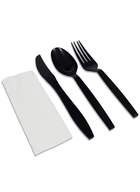 50 Pieces Each Black Plastic Cutlery Set Spoons Knives Forks Napkins Set Disposable Cutlery Set Individually Wrapped Plastic Cutlery Disposable Spoons Disposable Fork Plastic Spoon Heavy Duty Plastic Black 18 cm