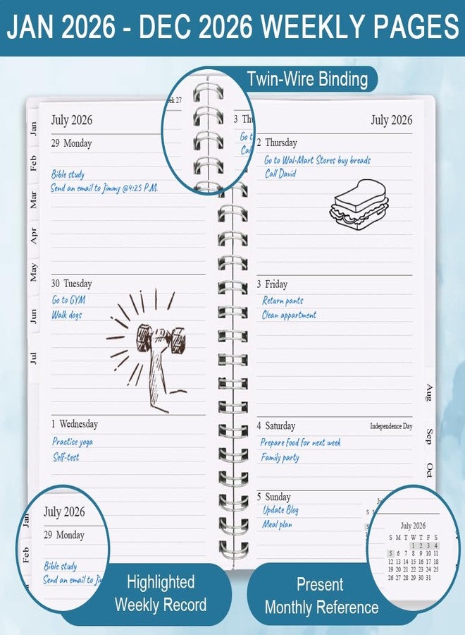 Getvow 2026 Pocket Planner/Calendar - January 2026 - December 2026, A6 Weekly & Monthly Organizer Notebook & Journal to Track Goals, Easy to Organize Your Daily Life, 3.75" x 6.75", Blue - Image 2