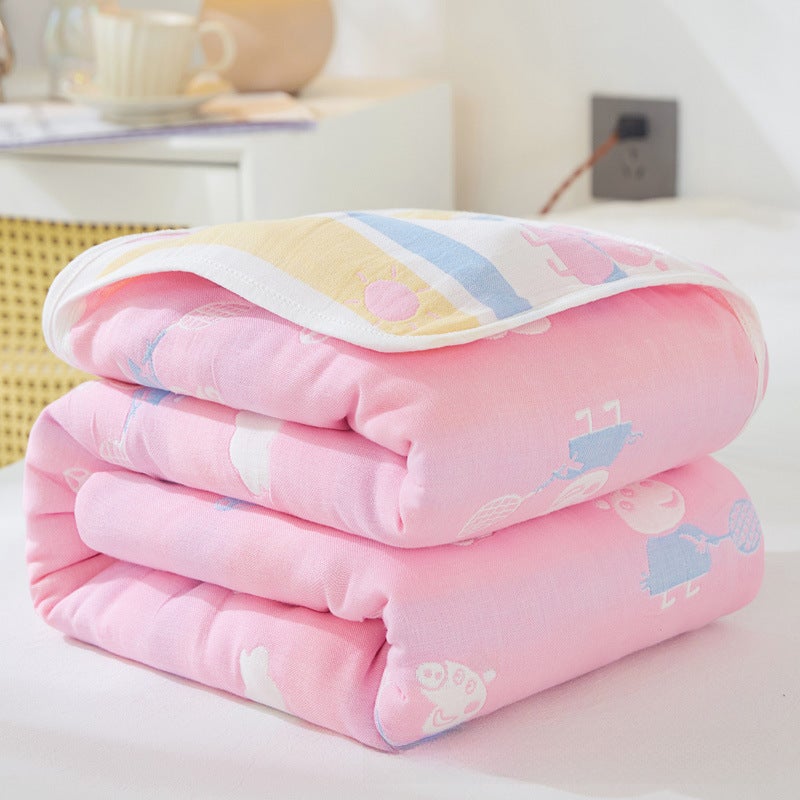 100% Cotton Lightweight Summer Baby Blanket (Piggy Peppa Powder) 
