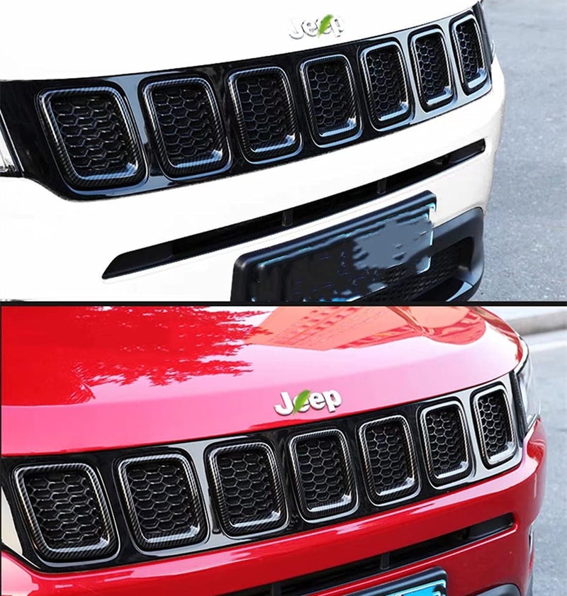 Mactoom Grille Inserts Grill Cover Compatible with Jeep Compass 2017-2021 Front Grill Cover Rings Frame Trims Kit 7PC (Carbon Fiber Look) - Image 4