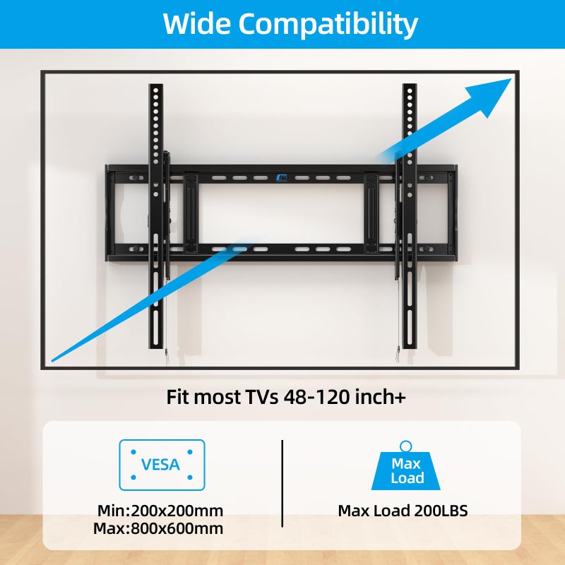 HOME VISION Heavy Duty Tilt TV Wall Mount Bracket for 48-120 Inch Flat/Curved TVs, 200Lbs Capacity, Fits 16/18/24 Inch Studs, Max VESA 800x600mm for LED OLED LCD - Image 2