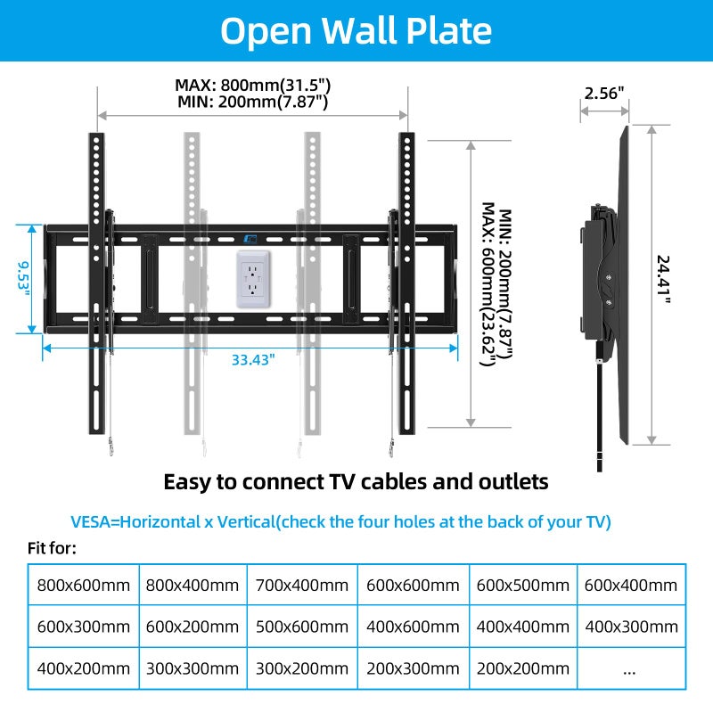 HOME VISION Heavy Duty Tilt TV Wall Mount Bracket for 48-120 Inch Flat/Curved TVs, 200Lbs Capacity, Fits 16/18/24 Inch Studs, Max VESA 800x600mm for LED OLED LCD - Image 5