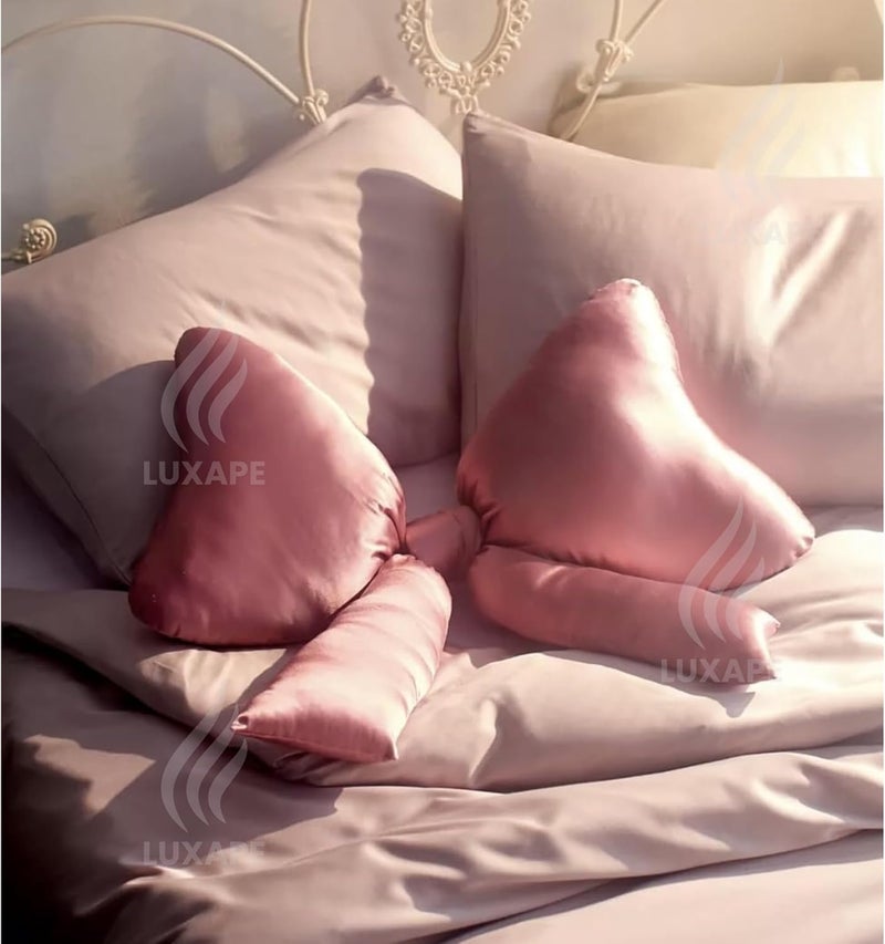 Luxape Big Bow Pillow - Silky Satin Shaped Throw Pillow - Coquette Room Decor - Pink Nursery Bow Decor (Rosewood) - Image 3