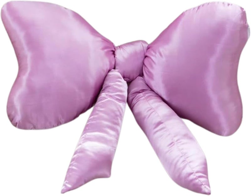 Luxape Big Bow Pillow - Silky Satin Shaped Throw Pillow - Coquette Room Decor - Pink Nursery Bow Decor (Rosewood) - Image 1