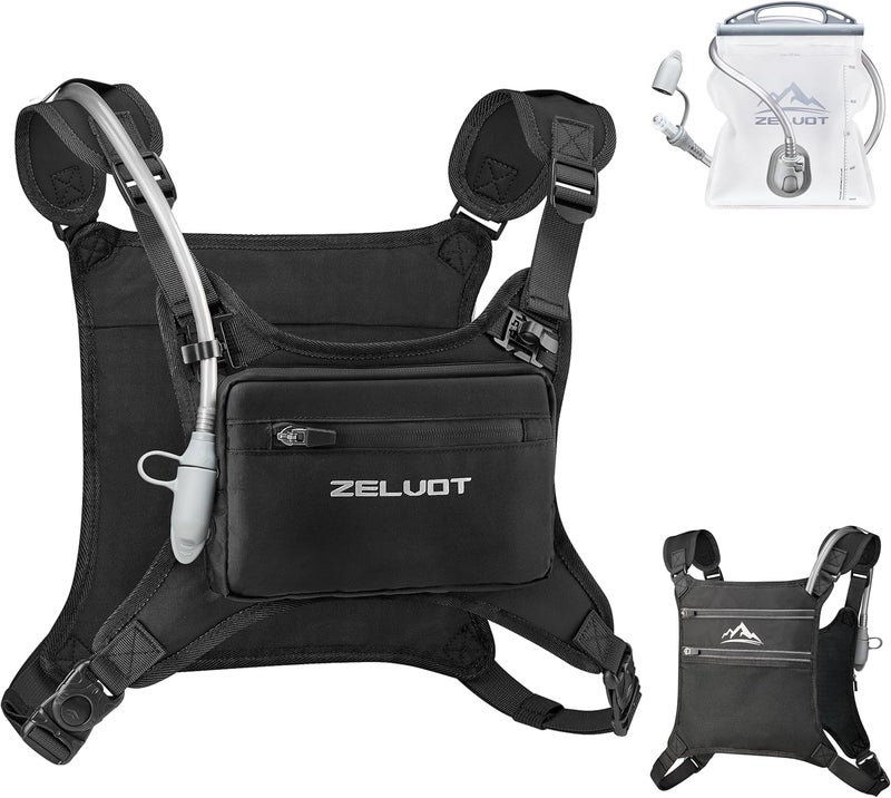 Zelvot Running Vest with 1L Water Bladder - Adjustable Reflective Hydration Pack for Hiking and Cycling (Black, M/L) - Image 1
