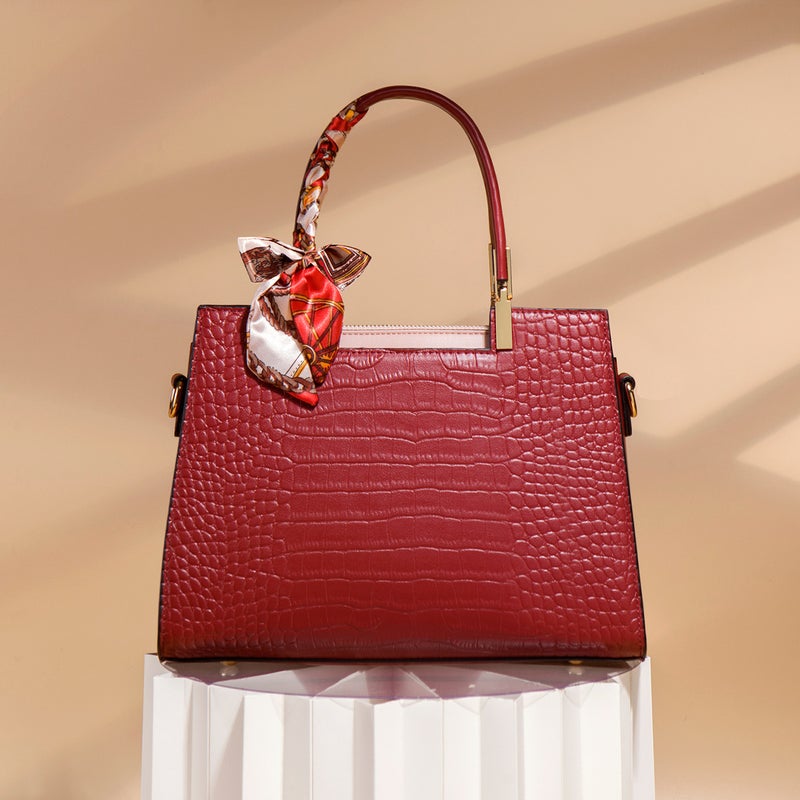 Atmospheric Middle-Aged Mother Bag Fashion Crocodile Print Portable Messenger Bag Bride Red Wedding Bag Women - Image 1