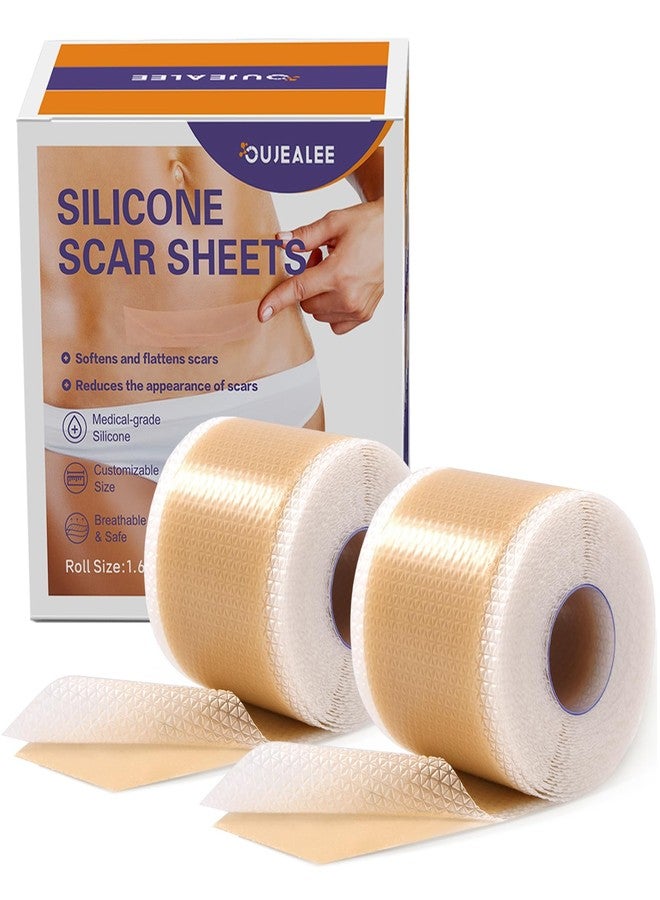 OUJEALEE Silicone Scar Tape, Medical Grade Silicone Scar Sheets for Surgical Scars, Soft & Flexiable Size Silicone Strips for C Section, Keloid, Tummy Tuck, Burn, 1.6" x 60" Roll, 2 Pack - Image 1