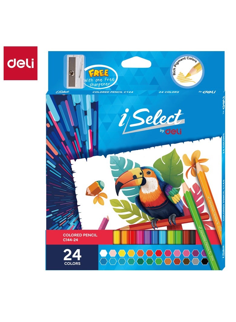 Deli EC144-24 iSelect 24-Color Colored Pencil Set with Free Sharpener – ideal for coloring, sketching, and creative art projects - Image 1
