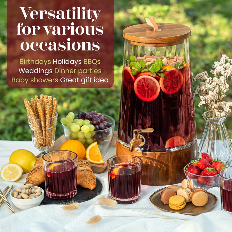 FOODLE Large Glass Drink Dispenser with Spigot - Glass Beverage Dispenser with Stand - Perfect for Parties & Weddings - Pitcher for Lemonade, Water, Sangria, Punch & Juice - Leakproof - 1.72 Gallon - Image 2