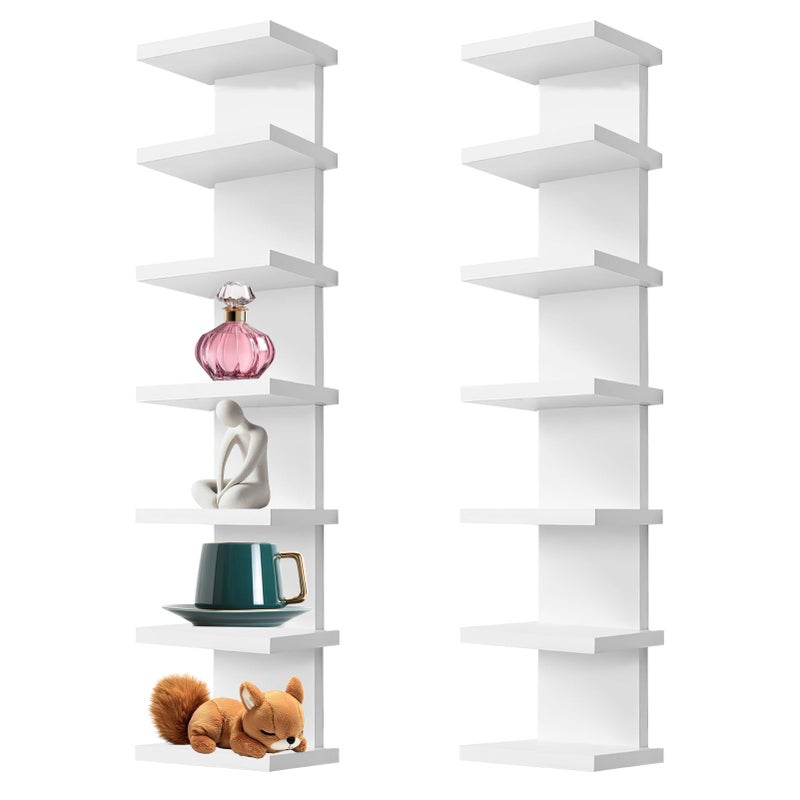 WAKCCIL 2 Pack 7 Tier Wall Shelf Unit, 43" Lack Floating Shelf | Wall Vertical Column Design,Compact Display Floating Shelf | Space Saving Organizer for Bedroom, Living Room, White Home Decor - Image 1