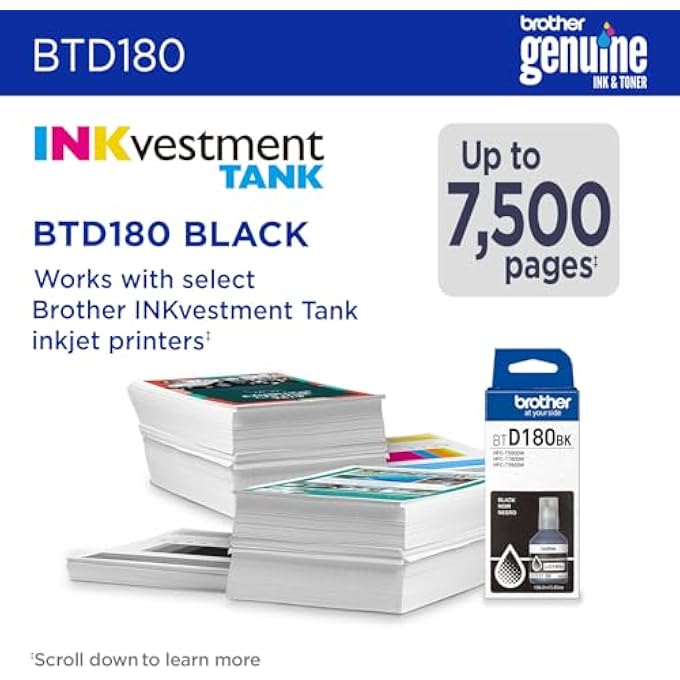 GENUINE BTD180BK HIGH YIELD BLACK INK BOTTLE (FOR USE WITH INKVESTMENT TANK 580, 780, AND 980 PRINTERS) - Image 3