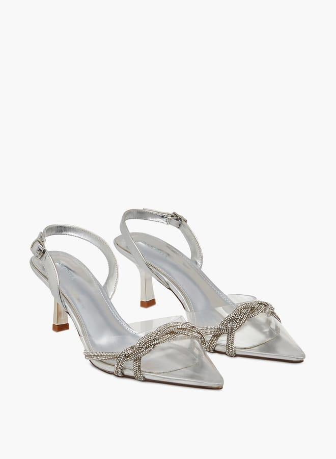 Flora Bella By Shoexpress Women Studded Pointed Toe Shoes with Buckle Closure and Kitten Heels Ramadan Collection - Image 3