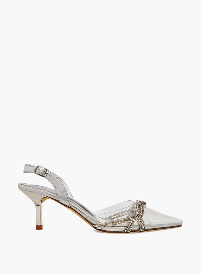 Flora Bella By Shoexpress Women Studded Pointed Toe Shoes with Buckle Closure and Kitten Heels Ramadan Collection - Image 2