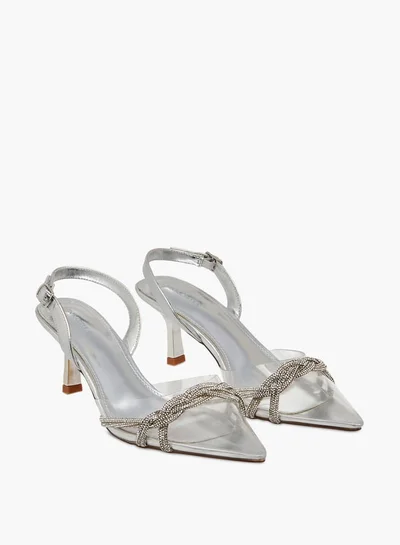 Flora Bella By Shoexpress Women Studded Pointed Toe Shoes with Buckle Closure and Kitten Heels