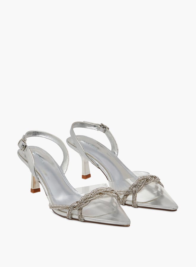 Flora Bella By Shoexpress Women Studded Pointed Toe Shoes with Buckle Closure and Kitten Heels  - Image 1