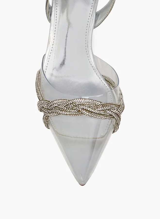 Flora Bella By Shoexpress Women Studded Pointed Toe Shoes with Buckle Closure and Kitten Heels