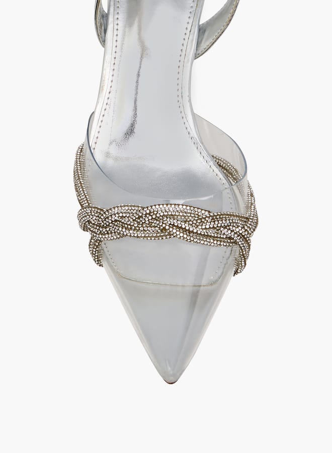 Flora Bella By Shoexpress Women Studded Pointed Toe Shoes with Buckle Closure and Kitten Heels  - Image 4