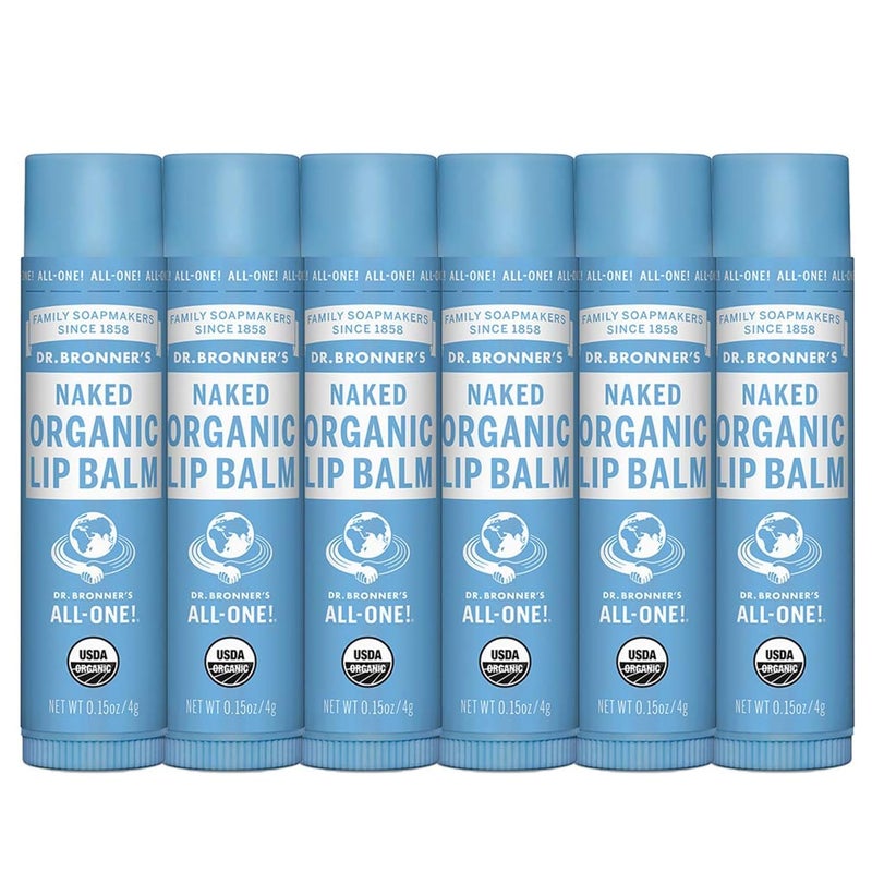 Dr Bronners  Organic Lip Balm Naked 15 ounce 6Pack  Unscented Made with Organic Beeswax  Avocado Oil For Dry Lips Hands Chin or Cheeks