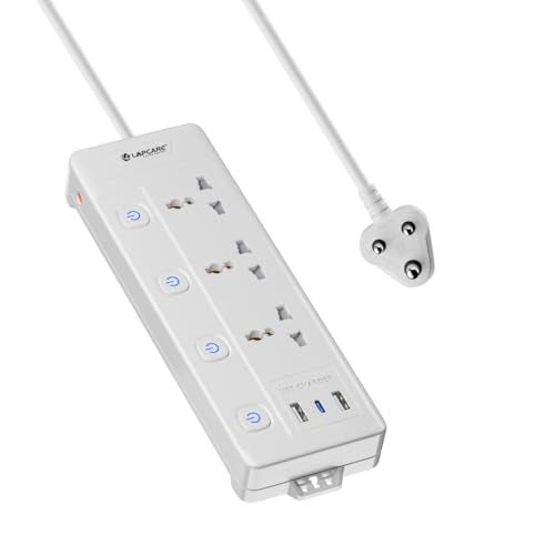 Lapcare Smart Surge Protector with Individual Switch, 250 Volts Extension Board, 3AC Socket 2500W, PD 20w & 2xUSB, 1.5M Copper Cord, Overload Protection, Safety Shutter, Durable PP Body - Image 1
