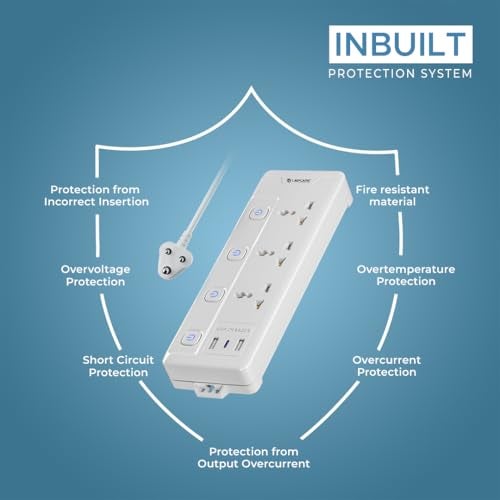 Lapcare Smart Surge Protector with Individual Switch, 250 Volts Extension Board, 3AC Socket 2500W, PD 20w & 2xUSB, 1.5M Copper Cord, Overload Protection, Safety Shutter, Durable PP Body - Image 4
