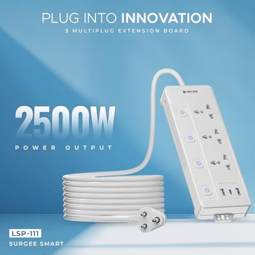 Lapcare Smart Surge Protector with Individual Switch, 250 Volts Extension Board, 3AC Socket 2500W, PD 20w & 2xUSB, 1.5M Copper Cord, Overload Protection, Safety Shutter, Durable PP Body - Image 2