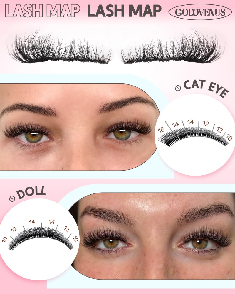 Goddvenus Wispy Lash Clusters Natural Eyelashes Cluster Fluffy Lashes Clusters CD Curl Cluster Eyelash Extensions DIY Individual Lashes Extension (10-16mm 132pcs) - Image 3