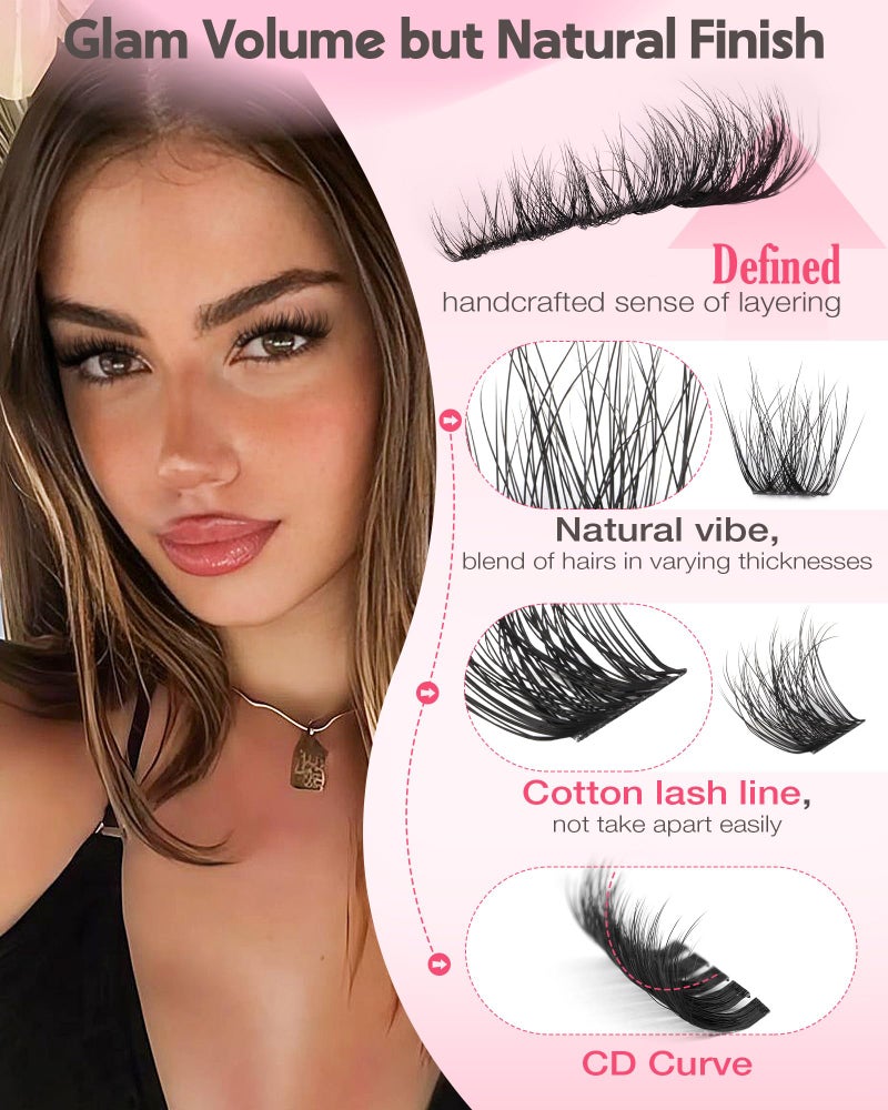 Goddvenus Wispy Lash Clusters Natural Eyelashes Cluster Fluffy Lashes Clusters CD Curl Cluster Eyelash Extensions DIY Individual Lashes Extension (10-16mm 132pcs) - Image 5