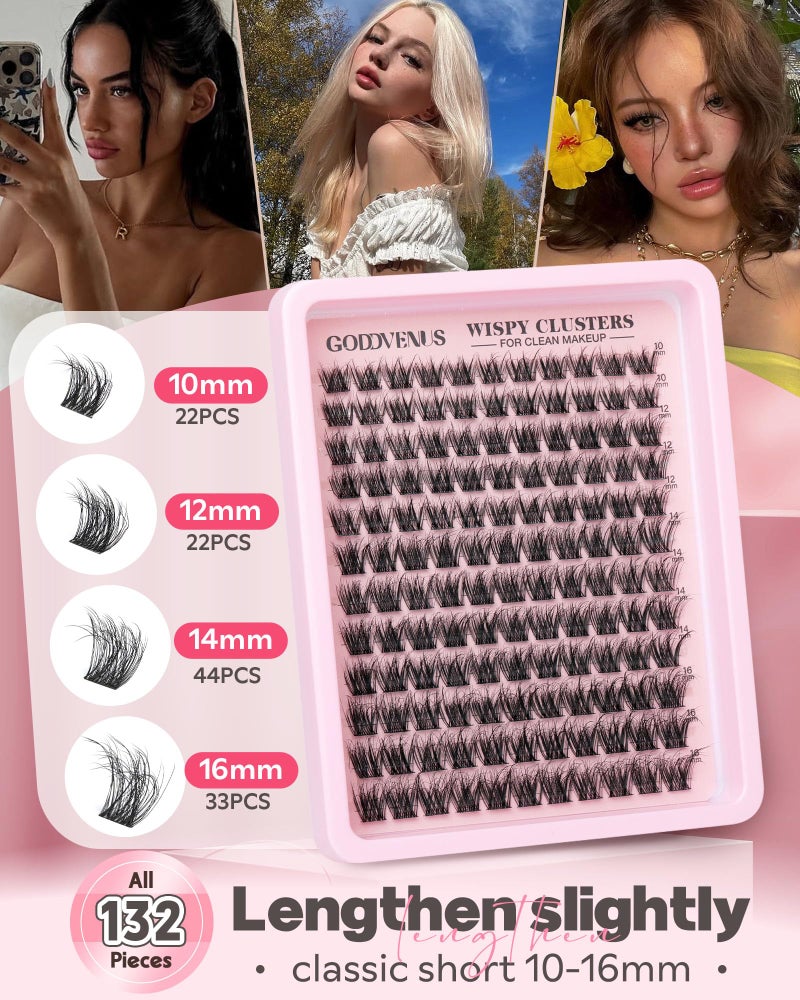 Goddvenus Wispy Lash Clusters Natural Eyelashes Cluster Fluffy Lashes Clusters CD Curl Cluster Eyelash Extensions DIY Individual Lashes Extension (10-16mm 132pcs) - Image 4