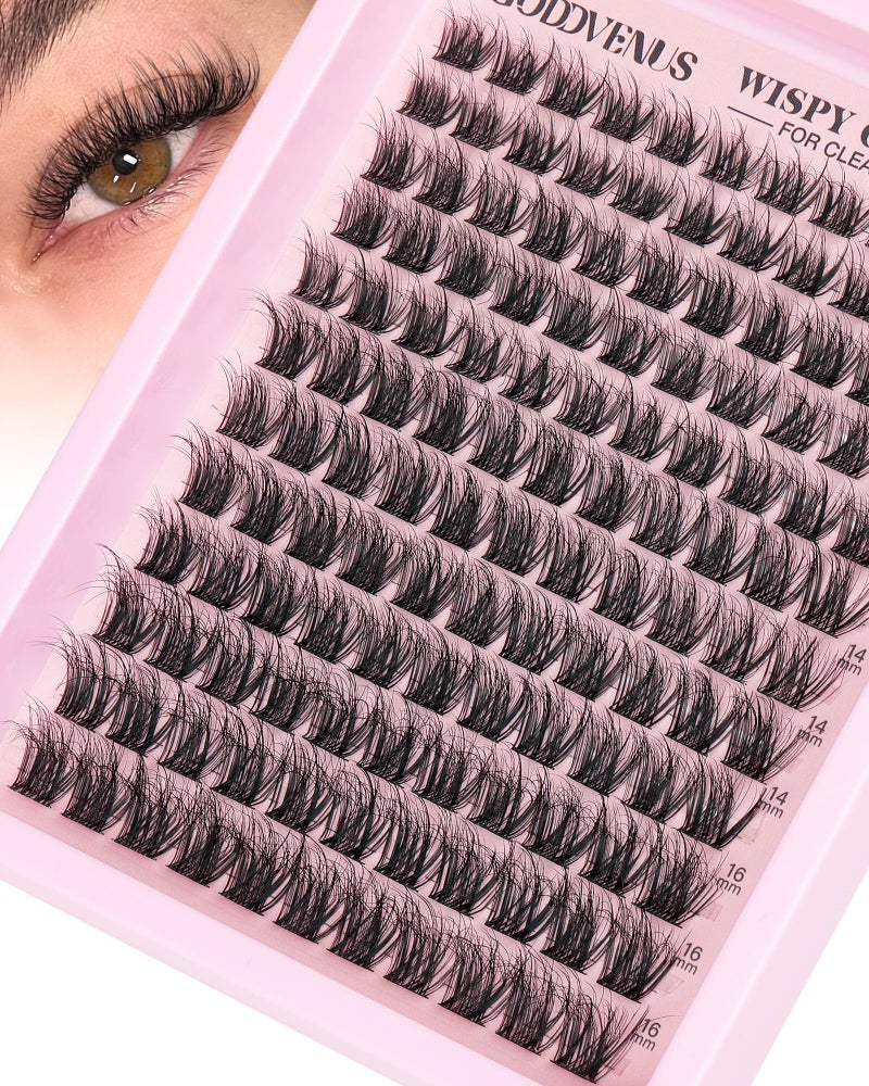 Goddvenus Wispy Lash Clusters Natural Eyelashes Cluster Fluffy Lashes Clusters CD Curl Cluster Eyelash Extensions DIY Individual Lashes Extension (10-16mm 132pcs) - Image 1