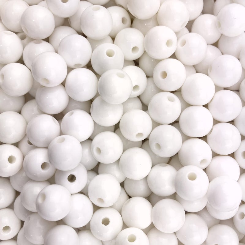 400 Round White Acrylic Beads 10mm Diameter with 18mm Hole