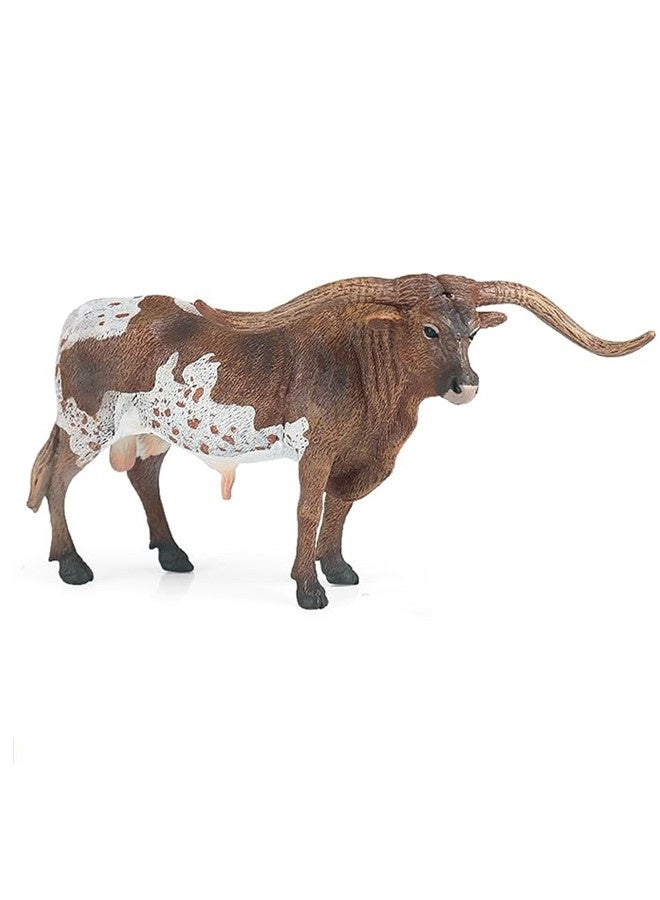 أوساويك لعبة بقرة طويلة القرون، تمثال ثور بطول 15.24 سم، لعبة حيوانات المزرعة التعليمية للأطفال من عمر 3 4 5 6 7 8 سنوات، رائعة لتزيين الكعك وهدية عيد ميلاد (بقرة) - Image 1