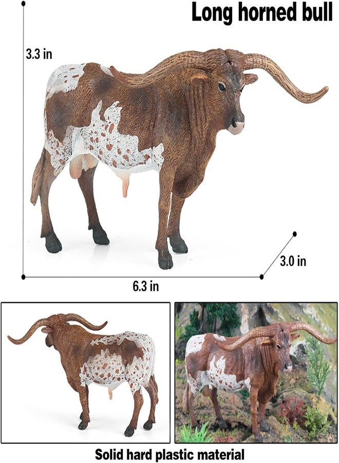 أوساويك لعبة بقرة طويلة القرون، تمثال ثور بطول 15.24 سم، لعبة حيوانات المزرعة التعليمية للأطفال من عمر 3 4 5 6 7 8 سنوات، رائعة لتزيين الكعك وهدية عيد ميلاد (بقرة) - Image 2