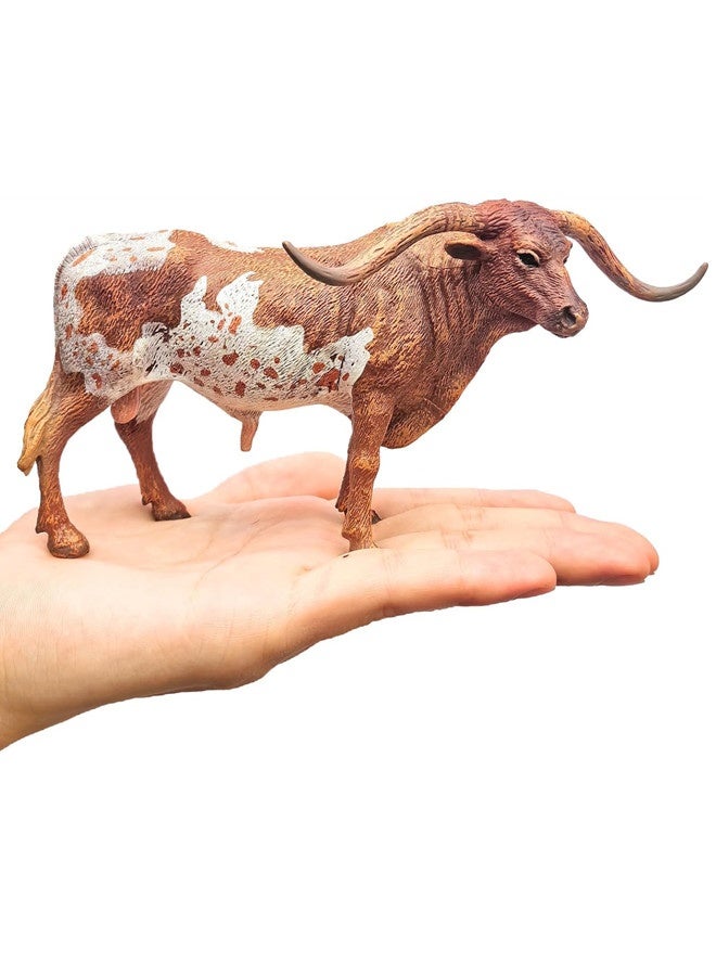 أوساويك لعبة بقرة طويلة القرون، تمثال ثور بطول 15.24 سم، لعبة حيوانات المزرعة التعليمية للأطفال من عمر 3 4 5 6 7 8 سنوات، رائعة لتزيين الكعك وهدية عيد ميلاد (بقرة) - Image 3