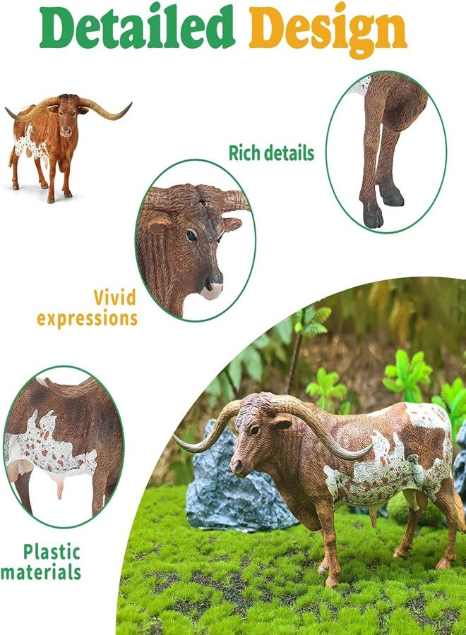 أوساويك لعبة بقرة طويلة القرون، تمثال ثور بطول 15.24 سم، لعبة حيوانات المزرعة التعليمية للأطفال من عمر 3 4 5 6 7 8 سنوات، رائعة لتزيين الكعك وهدية عيد ميلاد (بقرة) - Image 5