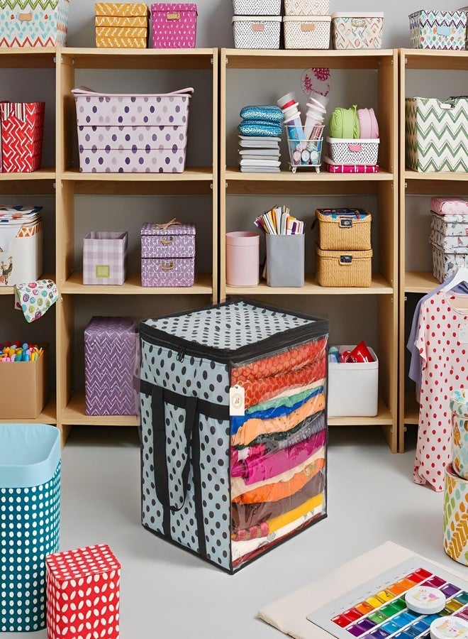 AARON INC Saree Storage Bag | Premium Wardrobe Cloth Organizer Box | Large Garment Cover with Polka Dot Design | Durable Fabric, Transparent Window | Pack Of 1 AWPM13166 - Image 1